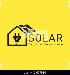 Logo Solar Home. Minimalistica Casa solare colore nero Logo. Illustrazione Vettoriale