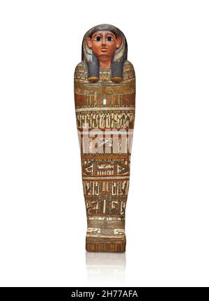 Antico caso di mummia egiziana di Taditnakht figlia di Iroutou, 720-650 a.C., dinastia 24th-25th. Museo delle Belle Arti di Lione inv H2314. Foto Stock