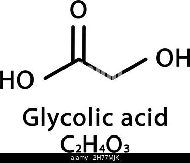 Struttura molecolare dell'acido glicolico. Acido idroacetico formula chimica scheletrica. Illustrazione del vettore della formula molecolare chimica Illustrazione Vettoriale