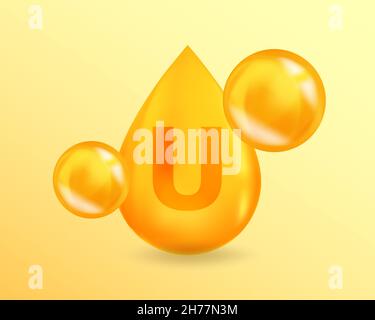 U Vitamina S-metilmetionina. Realistico U Vitamina goccia S-metilmetionina disegno. Concetto di illustrazione del complesso della vitamina 3D. Illustrazione Vettoriale