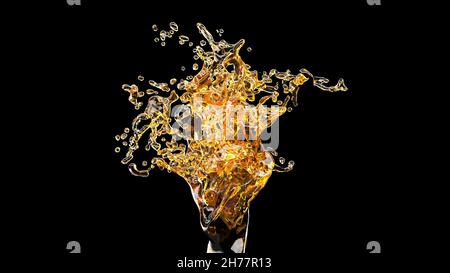 Birra alcol flusso sano cibo liquido flusso su nero 3d rendering Foto Stock