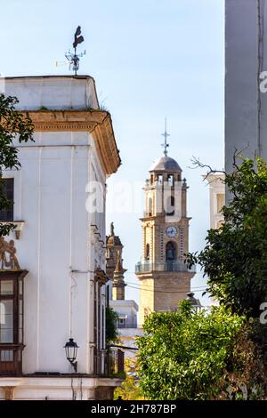 Vista del campanile della Cattedrale di El Salvador a Jerez de la Frontera, Spagna / Vista del campanario de la catedral del salvador en Jerez de l Foto Stock