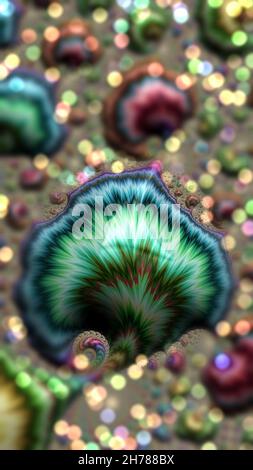 Sfondo frattale 3D astratto progettato digitalmente con bokeh optik Foto Stock