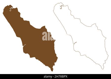 Isola di Ramree (Repubblica dell'Unione di Myanmar, Birmania) illustrazione vettoriale di mappa, disegno di scricbble mappa di Ramri Illustrazione Vettoriale