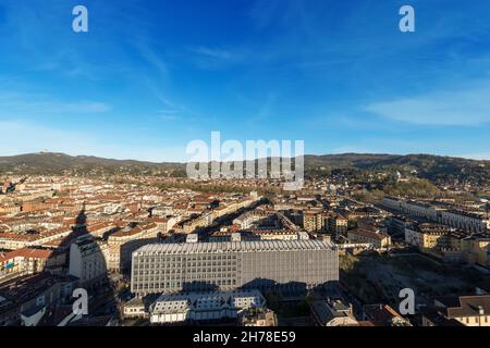 Panorama dalla Mole Antonelliana della città di Torino Piemonte, Italia, Europa Foto Stock