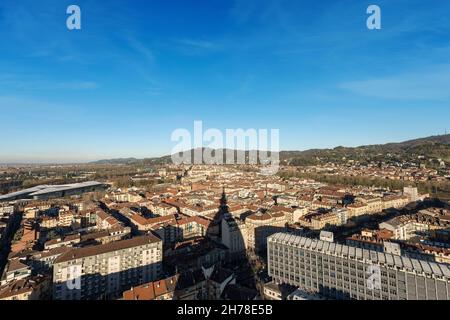 Panorama dalla Mole Antonelliana della città di Torino Piemonte, Italia, Europa. Foto Stock