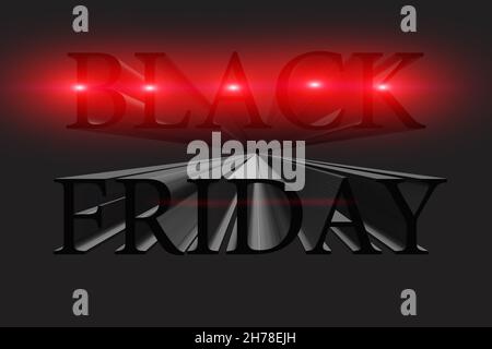 Evento di vendita del Black Friday. testo 3d su sfondo scuro Foto Stock