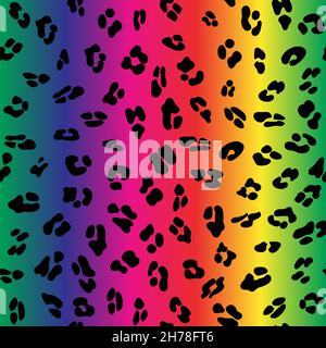 Motivo iridato leopardo senza cuciture. Design con motivo leopardo in colori arcobaleno. Motivo di ocelot senza cuciture per carta da parati, nastro di rivestimento, tessuto. Illustrazione Vettoriale