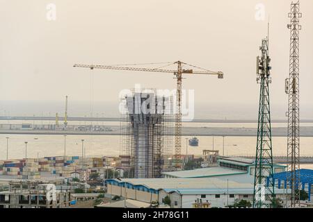 Chabahar, iran 27 ottobre 2021, vista dal porto internazionale di Shahid Beheshti in costruzione a Chabahar, iran Foto Stock