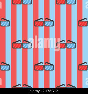 Occhiali 3D a righe sfondo con motivo senza cuciture. File vettoriale. Concetto di film Illustrazione Vettoriale