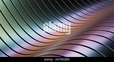 Sfondo colorato metallico astratto. Superficie riflettente e curve. illustrazione 3d. Foto Stock