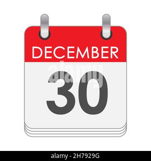Dicembre 30. Una foglia del calendario flip con la data del 30 dicembre. Stile piatto. Illustrazione Vettoriale