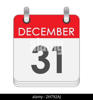 Dicembre 31. Una foglia del calendario flip con la data del 31 dicembre. Stile piatto. Illustrazione Vettoriale
