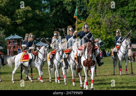 Membri della nazionale portoghese della Guardia montata brass band prenderà parte alla cerimonia del Cambio della guardia al Palazzo di Belem a Lisbona, Portogallo Foto Stock