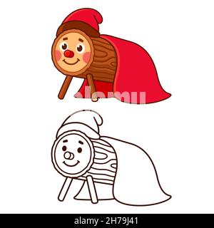 Caga Tio de Nadal, tradizionale personaggio di log di Natale. Disegno a linee in bianco e nero per disegni a colori e cartoni animati. Cute grafica vettoriale Illustrazione Vettoriale