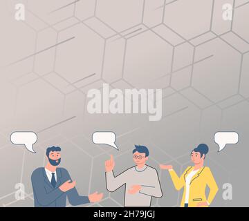 Illustrazione dei partner che chiacchierano costruendo nuove meravigliose idee per il miglioramento delle competenze. Teammate Drawing Designing vecchi pensieri sorprendenti per migliorare il lavoro Illustrazione Vettoriale