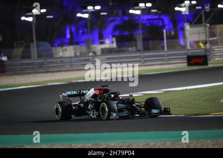 44 HAMILTON Lewis (gbr), Mercedes AMG F1 GP W12 e Performance, in azione durante il Gran Premio di Formula 1 Ooredoo Qatar 2021, 20° round del Campionato del mondo di Formula 1 FIA 2021 dal 19 al 21 novembre 2021 sul circuito internazionale di Losail, a Lusail, Qatar - Foto: Xavi Bonilla/DPPI/LiveMedia Foto Stock