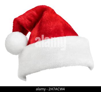 Cappello rosso Babbo Natale isolato su sfondo bianco Foto Stock