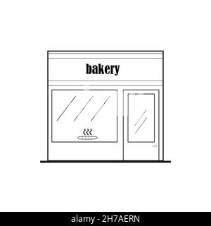 Negozio anteriore icona panificio vettore lineare, design piatto Illustrazione Vettoriale
