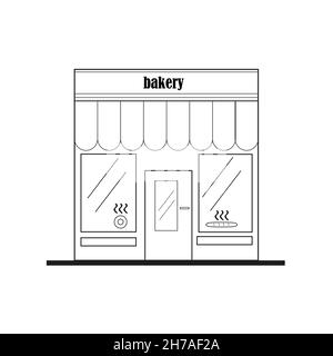 Negozio anteriore icona panificio vettore lineare, design piatto Illustrazione Vettoriale