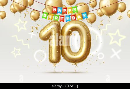 Buon compleanno 10 anni anniversario della persona compleanno, palloncini in forma di numeri dell'anno. Illustrazione vettoriale Illustrazione Vettoriale