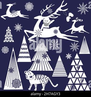 Biglietto di auguri felice anno nuovo 2022, l'anno della tigre Illustrazione Vettoriale