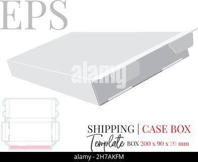 Modello di scatola per la spedizione, scatola per la consegna. Vettore con fustellatura e strati tagliati al laser. Bianco, trasparente, vuoto, isolato Box mock up su sfondo bianco Illustrazione Vettoriale
