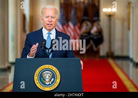 WASHINGTON DC, USA - 31 agosto 2021 - il presidente degli Stati Uniti Joe Biden ha commentato la fine della guerra in Afghanistan, martedì 31 agosto 2021, di fronte Foto Stock