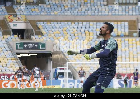 Rio de Janeiro, Rio de Janeiro, Brasile. 21 Nov 2021. Campionato brasiliano di calcio: Fluminense e America-MG. 21 novembre 2021, Rio de Janeiro, Brasile: Partita di calcio tra Fluminense e America-MG, valida per il 34° round del Campionato di calcio brasiliano, che si tiene allo stadio Maracana, a Rio de Janeiro, domenica (21). Fluminense ha vinto 2-0, con gol segnati da Luiz Henrique e Fred. Credit: Erica Martin/TheNews2 (Credit Image: © Erica Martin/TheNEWS2 via ZUMA Press Wire) Foto Stock