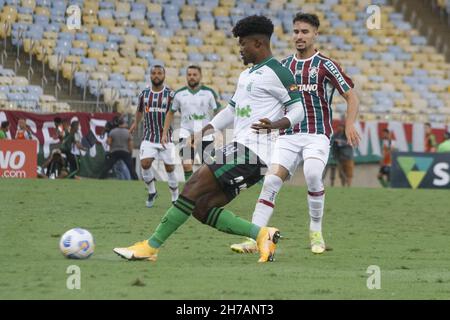 Rio de Janeiro, Rio de Janeiro, Brasile. 21 Nov 2021. Campionato brasiliano di calcio: Fluminense e America-MG. 21 novembre 2021, Rio de Janeiro, Brasile: Partita di calcio tra Fluminense e America-MG, valida per il 34° round del Campionato di calcio brasiliano, che si tiene allo stadio Maracana, a Rio de Janeiro, domenica (21). Fluminense ha vinto 2-0, con gol segnati da Luiz Henrique e Fred. Credit: Erica Martin/TheNews2 (Credit Image: © Erica Martin/TheNEWS2 via ZUMA Press Wire) Foto Stock