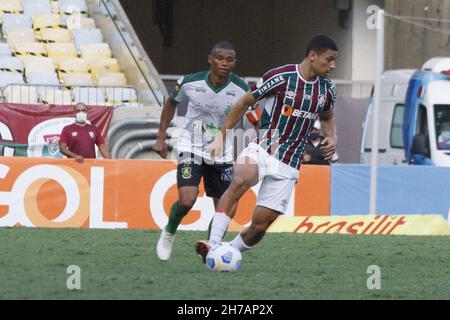 Rio de Janeiro, Rio de Janeiro, Brasile. 21 Nov 2021. Campionato brasiliano di calcio: Fluminense e America-MG. 21 novembre 2021, Rio de Janeiro, Brasile: Partita di calcio tra Fluminense e America-MG, valida per il 34° round del Campionato di calcio brasiliano, che si tiene allo stadio Maracana, a Rio de Janeiro, domenica (21). Fluminense ha vinto 2-0, con gol segnati da Luiz Henrique e Fred. Credit: Erica Martin/TheNews2 (Credit Image: © Erica Martin/TheNEWS2 via ZUMA Press Wire) Foto Stock