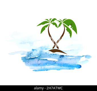 Palme e oggetti di mare. Illustrazione vettoriale Illustrazione Vettoriale