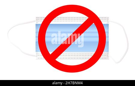 Fermare la maschera medica o maschera protettiva isolato su sfondo bianco, proteggere i virus che indossano l'inquinamento dell'aria esterna, icona piatta cartoon di infografica Illustrazione Vettoriale