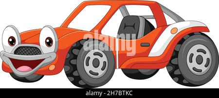 Cartoon sorridente arancione buggy auto mascotte Illustrazione Vettoriale