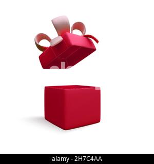 Confezione regalo rossa aperta in 3D. Rosso realistico scatola presente o sorpresa. Illustrazione vettoriale Illustrazione Vettoriale