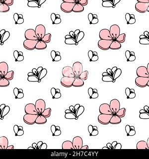 Motivi floreali senza cuciture in colori pastello. Disegno vettoriale jasmine o fiori magnolia. Ideale per tessuti, carta da parati, carta da imballaggio, design superficiale, invito al matrimonio. Illustrazione Vettoriale