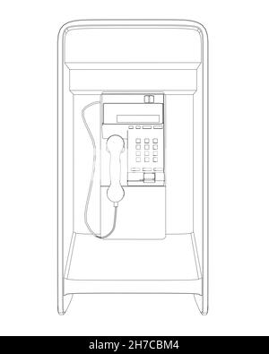 Profilo di uno stand con un telefono da linee nere isolate su sfondo bianco. Vista frontale. Illustrazione vettoriale Illustrazione Vettoriale