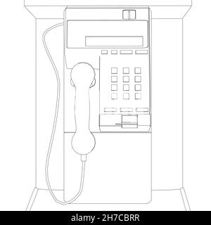 Profilo di uno stand con un telefono da linee nere isolate su sfondo bianco. Vista frontale. Illustrazione vettoriale Illustrazione Vettoriale