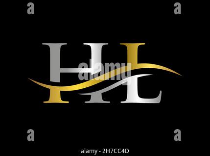 Modello vettoriale del logo collegato alla lettera HL iniziale. Swoosh lettera HL logo design. Vettore di disegno del logo HL Illustrazione Vettoriale