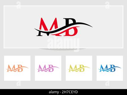 Logo MB. Vettore iniziale del logo MB Letter. Swoosh lettera MB logo design Illustrazione Vettoriale