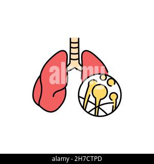 Icona della linea di colore della mucormicosi polmonare. Malattie umane. Illustrazione Vettoriale