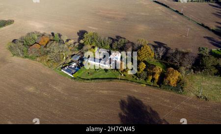 Vista aerea del Coldblow Farm House, Coldblow Farm, Walmer, Kent Foto Stock