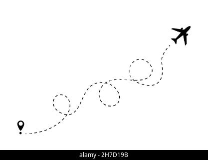Linea tratteggiata del percorso dell'aeromobile. Turismo e viaggi. Illustrazione vettoriale. Illustrazione Vettoriale