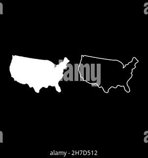 Map of America United Stated USA icona bianco colore vettore illustrazione stile piatto semplice immagine set Illustrazione Vettoriale