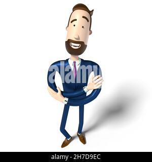 Hipster personaggio cartone animato uomo d'affari in piedi in posizione orgoglio / boss - illustrazione 3D Foto Stock