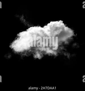 Nuvole isolate su sfondo nero, illustrazione, disegno, 3D generato da computer fumetto forma soffice Foto Stock