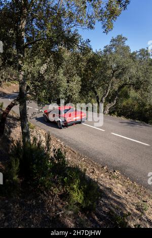 Trionfo TR7 che partecipa alla sezione cronometrata del Rally Costa Brava 2021 a Girona, Spagna Foto Stock