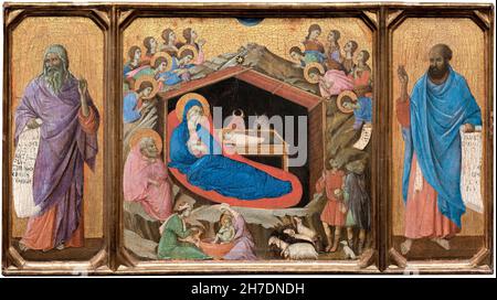 La Natività con i Profeti Isaia ed Ezechiele, dipinto da Duccio di Buoninsegna, 1308-1311 Foto Stock