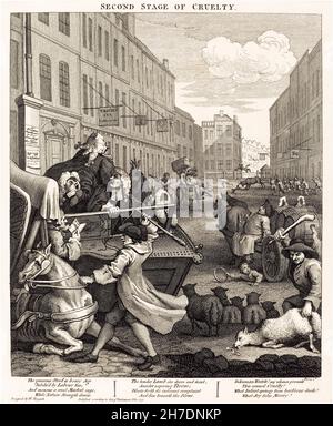 La seconda tappa della crudeltà, incisione di William Hogarth, 1751 Foto Stock