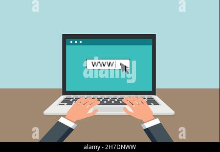 computer portatile con icona vettore connessione internet, illustrazione isolata. Design tecnologico Illustrazione Vettoriale